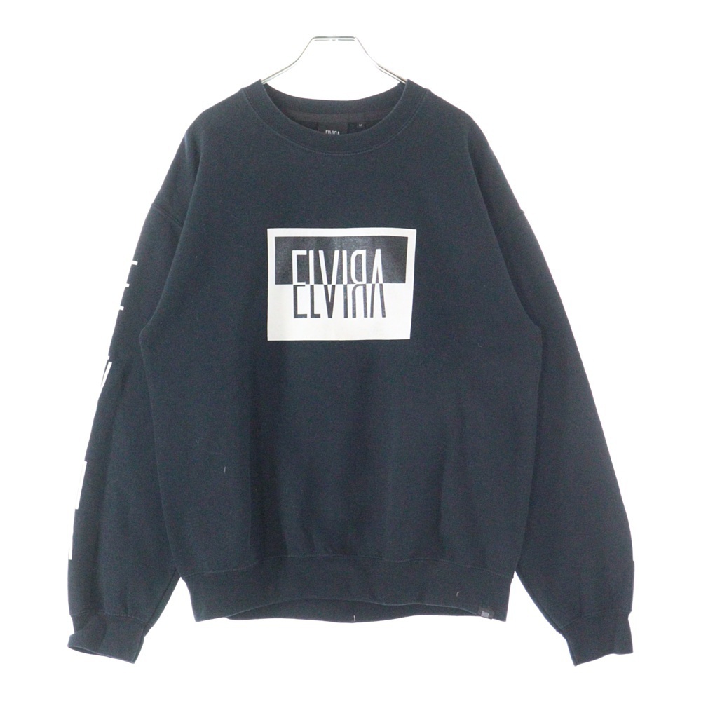 ELVIRA エルビラ フロントロゴプリント クルーネック スウェット トレーナー ブラック拍卖
