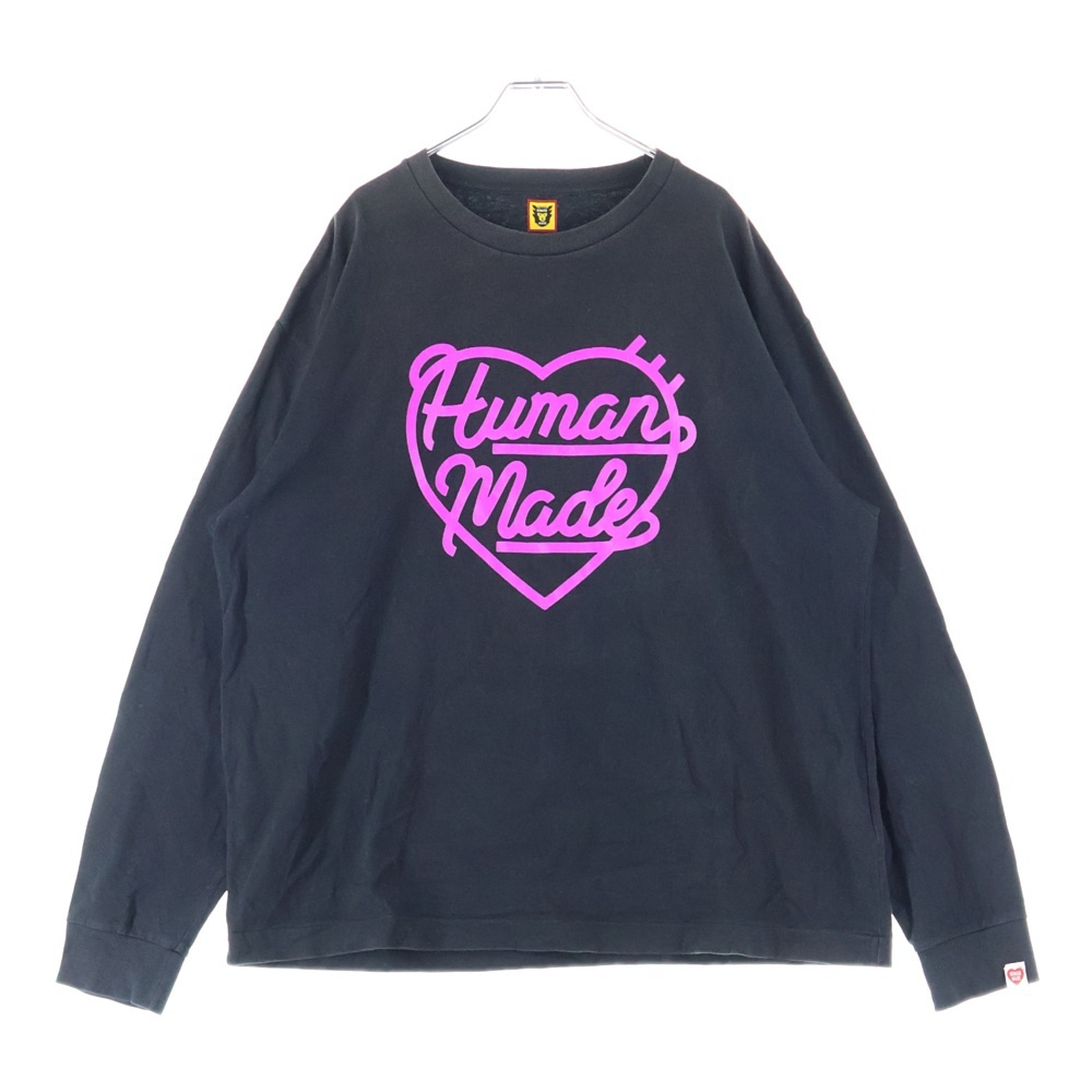 HUMAN MADE ヒューマンメイド HEART L/S Tee フロントプリント クルーネックロングスリーブTシャツ ブラック拍卖