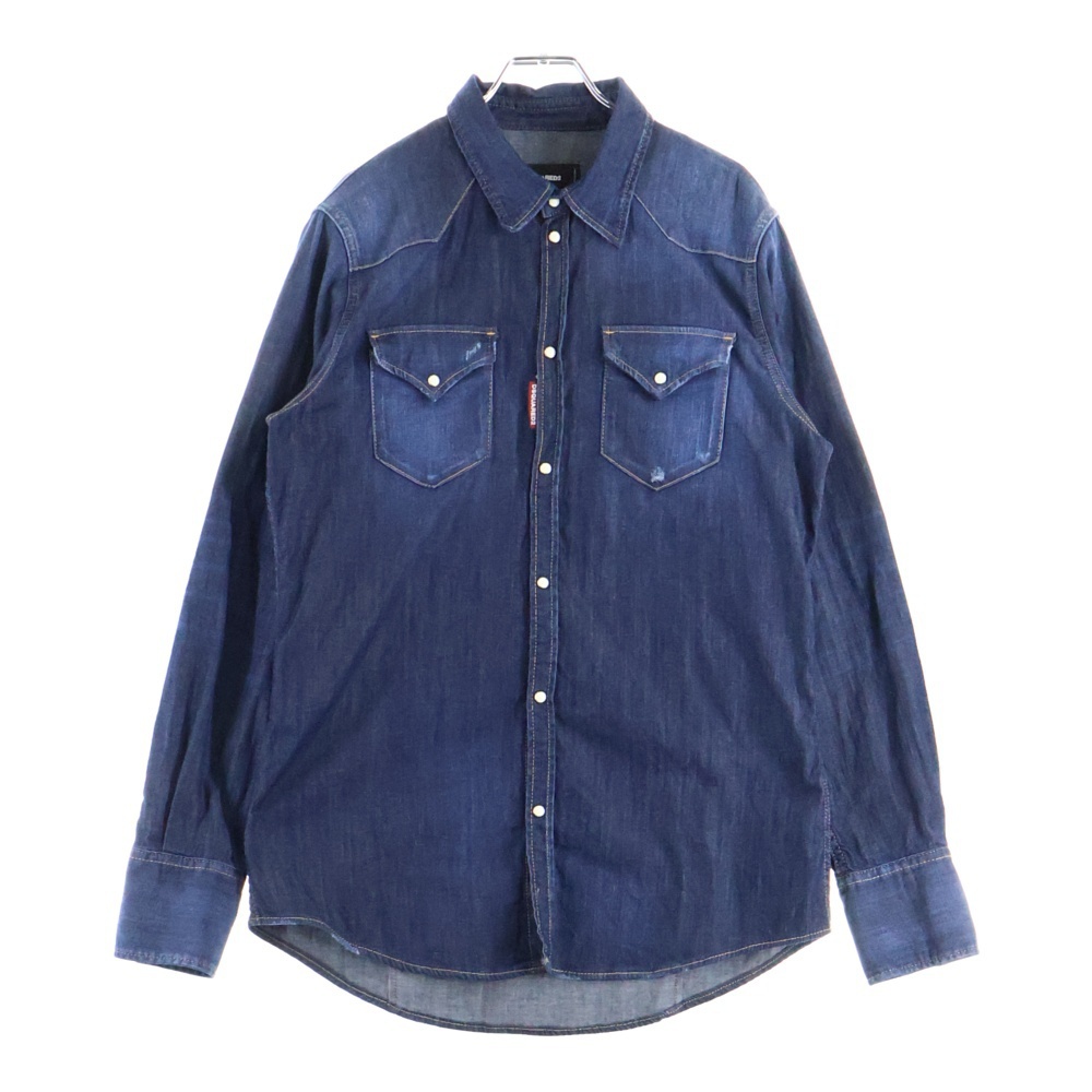 DSQUARED2 ディースクエアード 23AW スナップボタン デニム長袖シャツ インディゴ S74DM0752拍卖