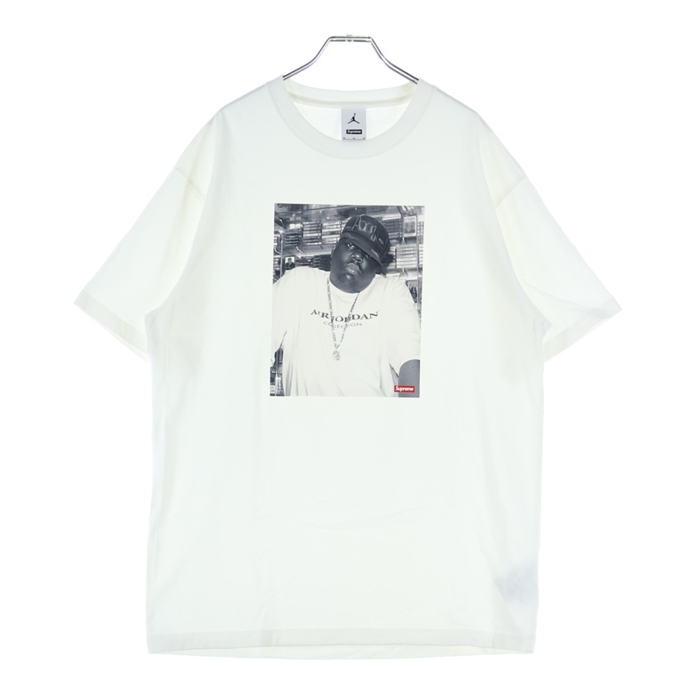 シュプリーム 24AW ×JORDAN Biggie S/S Top ジョーダン ビギー プリント クルーネック 半袖Tシャツ カットソー ホワイト HJ8385-100拍卖