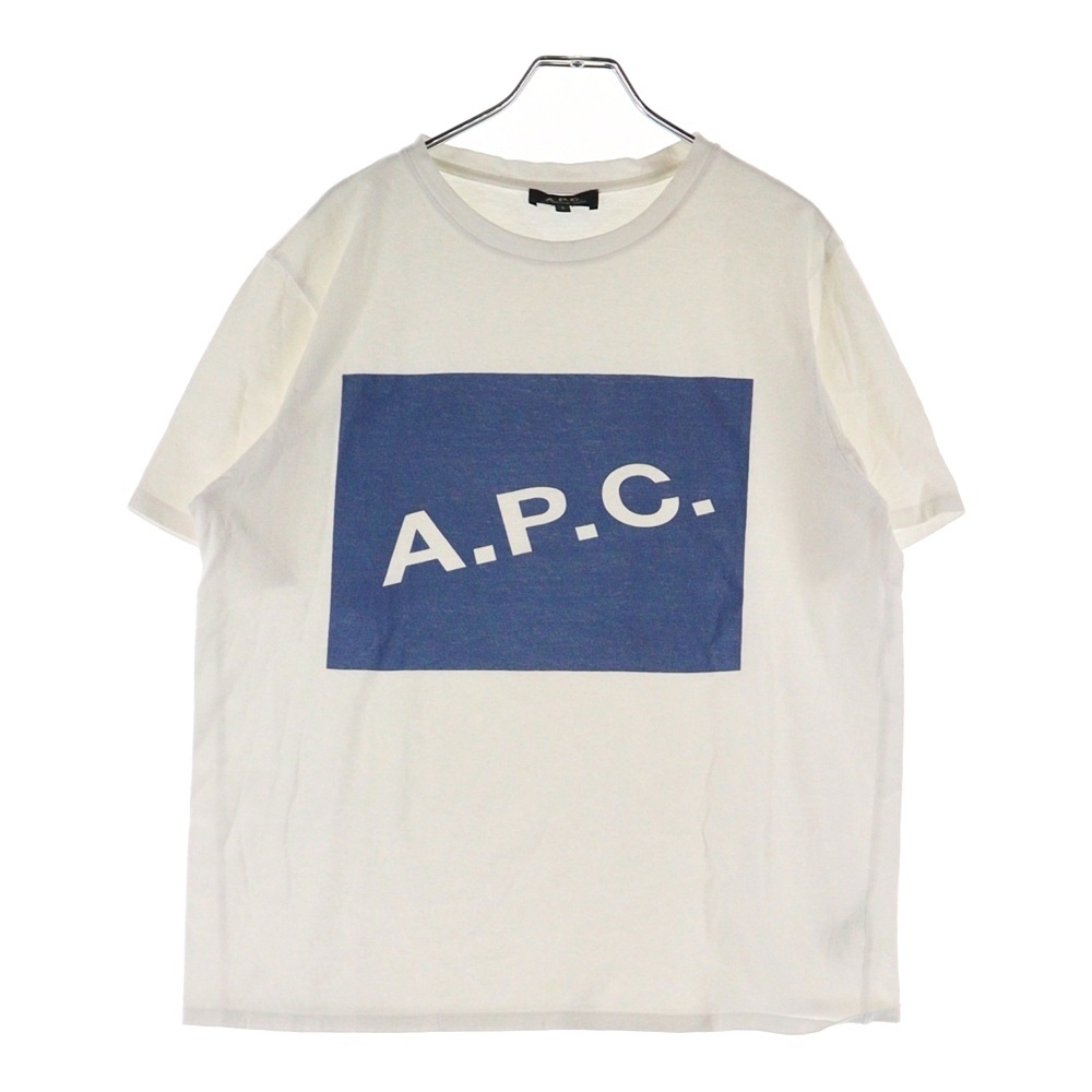 A.P.C アーペーセー フロントロゴ クルーネック半袖Tシャツカットソー ホワイト/ブルー拍卖