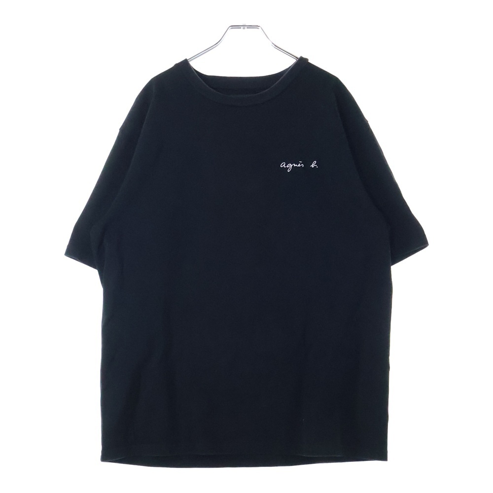 agnes b. アニエスベー フロントロゴ刺繍 クルーネック半袖Tシャツ カットソー ブラック EAC9 JEJ3拍卖