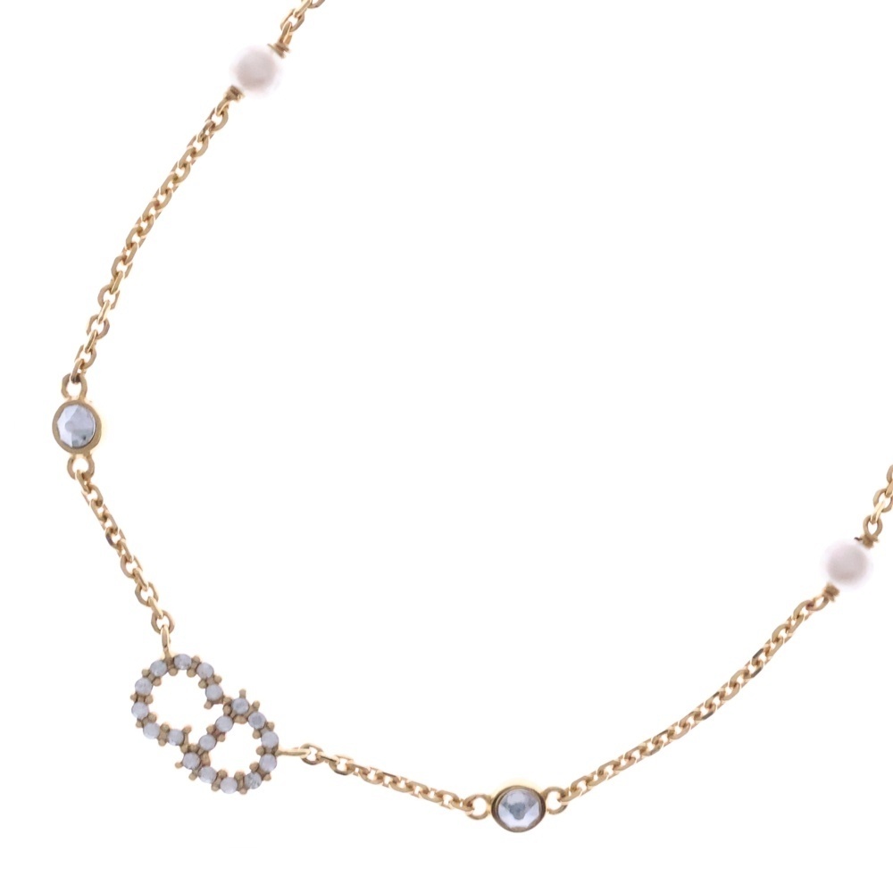 Christian Dior クリスチャンディオール CLAIR D LUNE CDロゴ ラインストーンネックレス パール ペンダント チェーン ゴールド拍卖