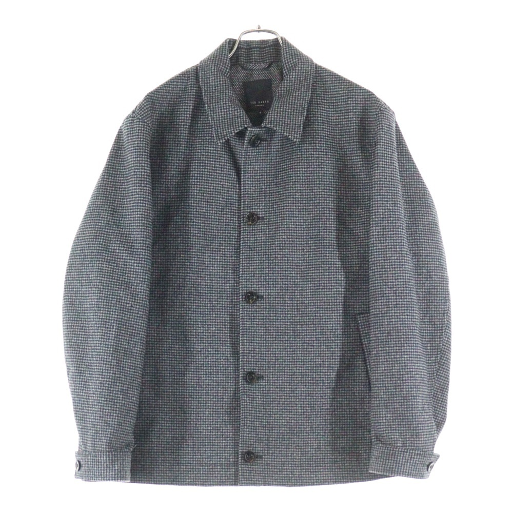 NO BRAND ノーブランド TED BAKER ウール混 チェック スタンドカラージャケット グレー拍卖