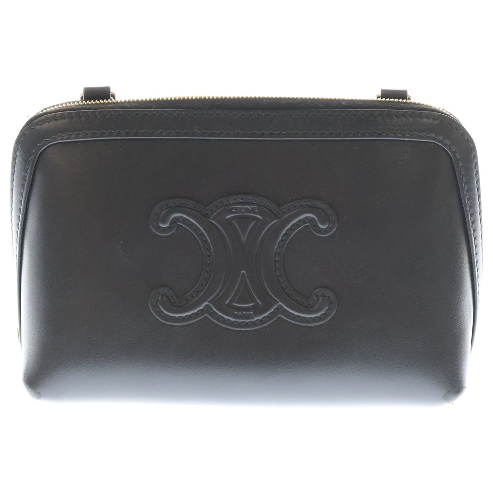 CELINE セリーヌ キュイル トリオンフ チェーンショルダーバッグ ミニバッグ ブラック レザー ゴールド金具拍卖