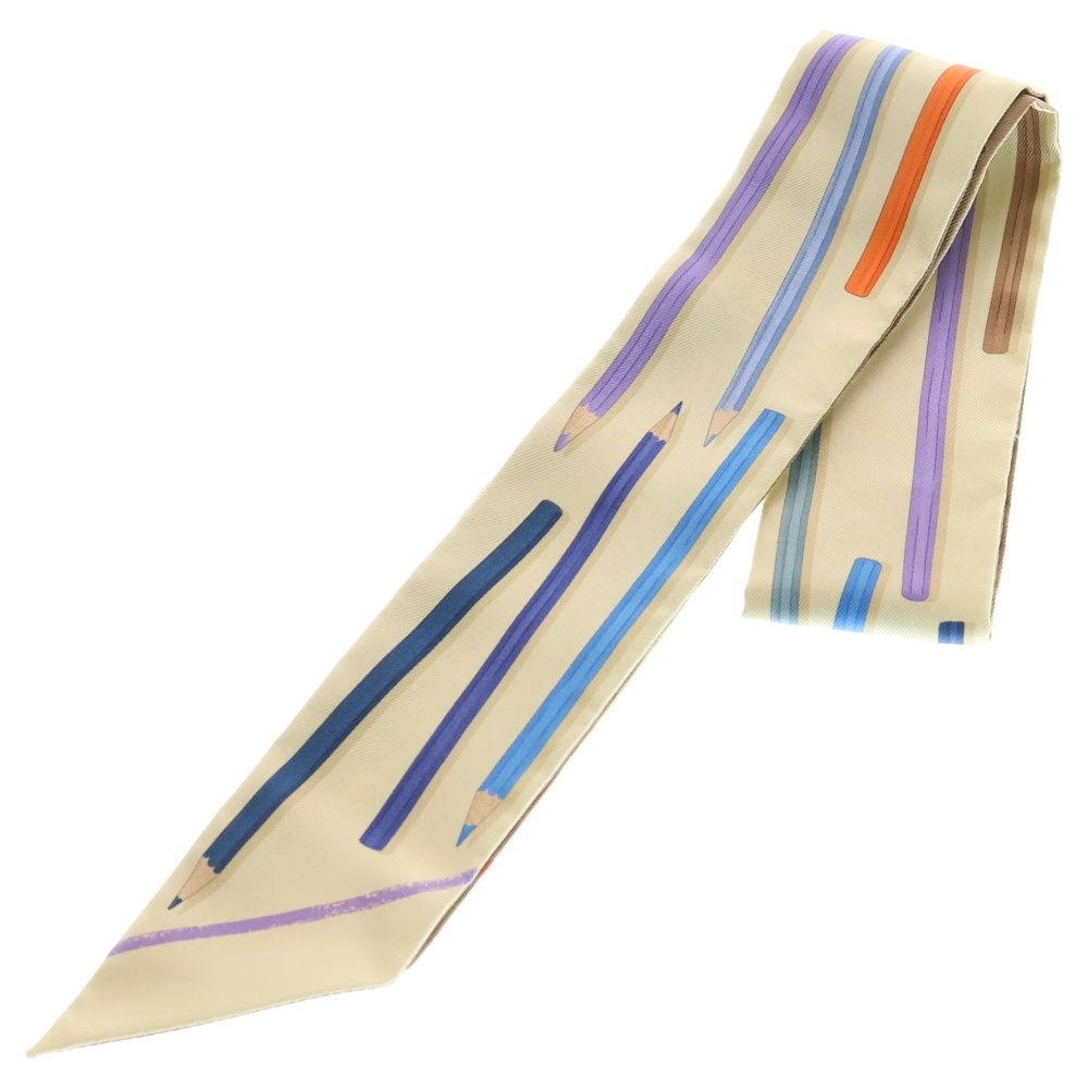 HERMES エルメス ツイリー さあ色鉛筆を出して!カレ・リブレ シルクスカーフ ブラウン×ベージュ拍卖