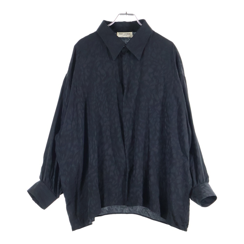 SAINT LAURENT PARIS サンローランパリ Silk Shirt 総柄シルクシャツ 長袖シャツ ブラック 705698 Y1F14拍卖