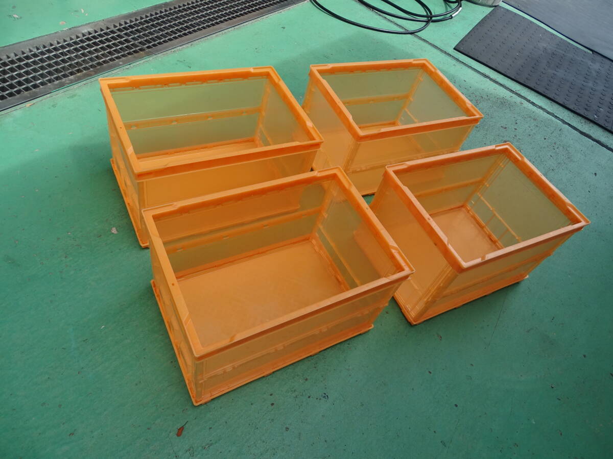 中古 割れなし プラケース トラスコ中山/TRUSCO 薄型折りたたみコンテナスケル 50L 左右開口 オレンジ透明 TSKC50B TM(3449467) 4個拍卖