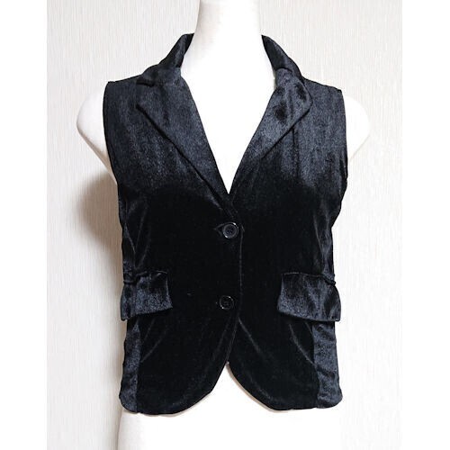 【送料無料】40ans Request Boutique ベロア ベスト 黒色 ブラック ジレ【即決】拍卖