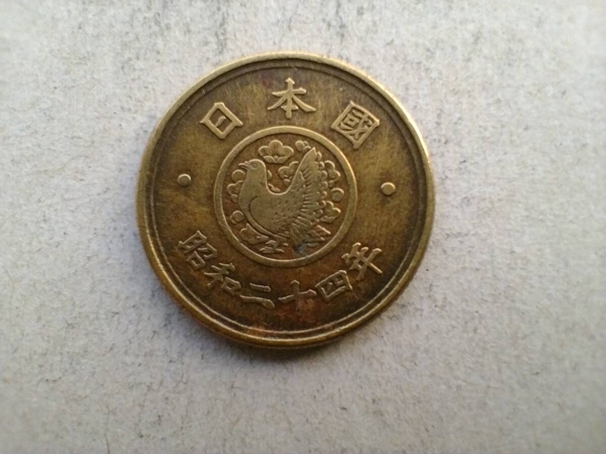 昭和24年 穴なし 5円玉 5円硬貨 昭和二十四年 1949年 一九四九年 五円玉 コイン メダル 貨幣 硬貨 旧貨幣 国会議事堂 鳩 梅花 即決拍卖