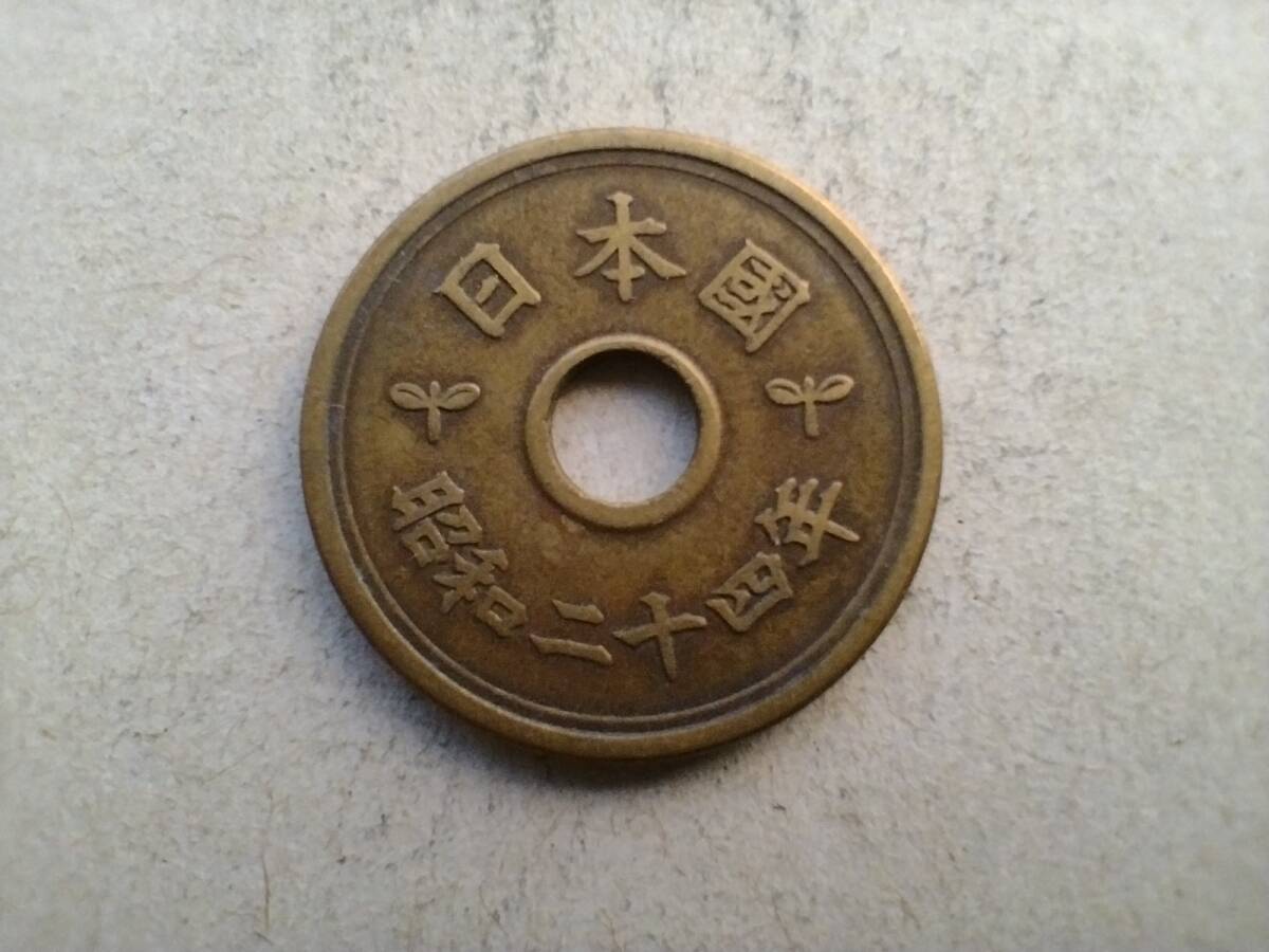 昭和24年 5円玉 昭和二十四年 1949年 一九四九年 五円玉 メダル コイン 貨幣 硬貨 フデ5 楷書体 筆文字 フデ文字 フデ五 ふでご 即決拍卖