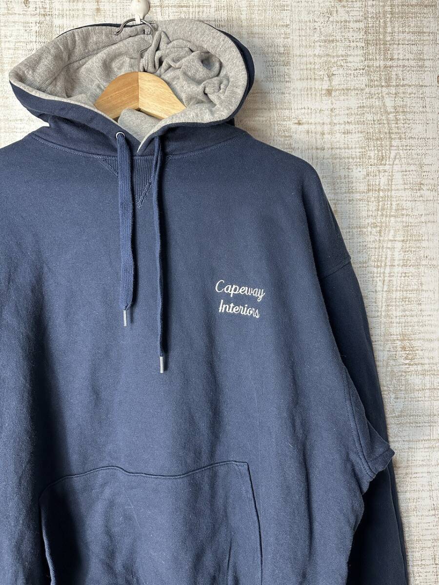 ☆ビッグサイズ US古着 Champion チャンピオン スウェット フード パーカ プリント ロゴ刺繍 肉厚 ネイビー紺【XL】裏起毛 ◆5350◆拍卖