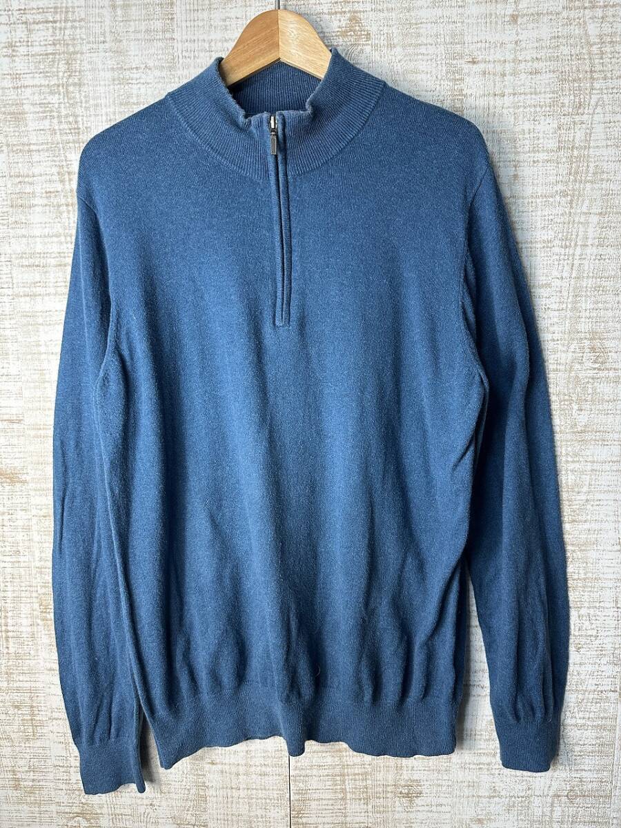 ☆US古着 L.L.Bean エルエルビーン 90s 90年代 コットンカシミア ニット ジップアップ セーター ハイゲージ ブルー青【L】 ◆5356◆拍卖