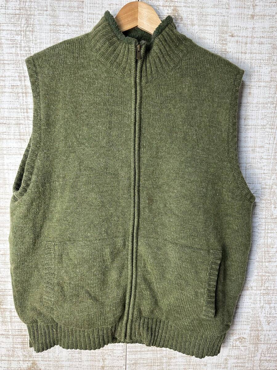 ☆US古着 L.L.Bean エルエルビーン 90s 90年代 ウールニット ベスト セーター ハイネック ジップアップ 裏地ボア グリーン緑【M】◆5387◆拍卖