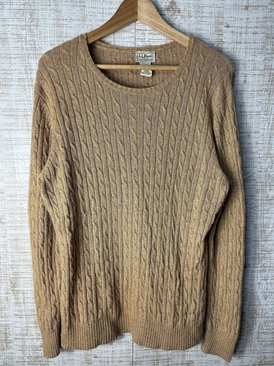 ☆ビッグサイズ US古着 L.L.Bean エルエルビーン ケーブルニット セーター ウール ハイゲージ ベージュブラウン茶 レディース【XL】◆5396拍卖