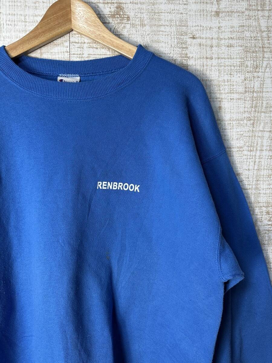 ☆US古着 Champion チャンピオン スウェット トレーナー 90年代 プリント ロゴ刺繍 ブルー青【L】裏起毛 ◆5405◆拍卖