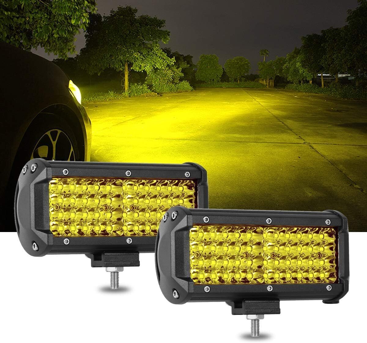 7インチ LED作業灯 ワークライト デッキライト バックライト集魚灯 投光器 イエロー 12v/24v 高輝度 防水 防塵 取付角度調整可能 2個セット拍卖