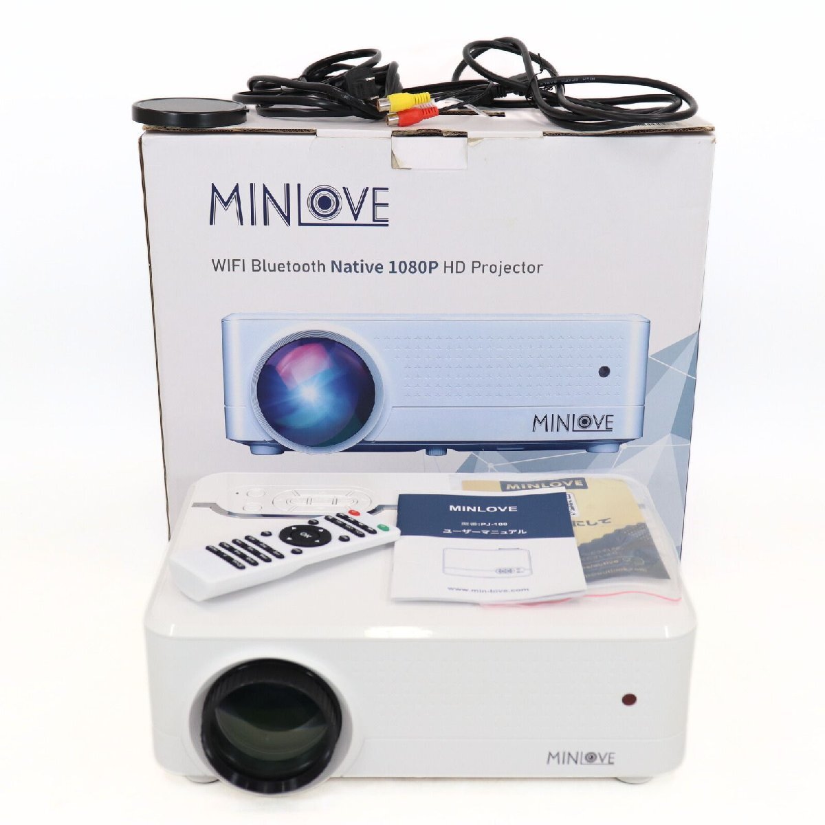 12170-O-100-S PJ-108 プロジェクター MINLOVE 家庭用 WiFi bluetooth 4K ネイティブ1080P ホームシアター ブルーHD対応 高輝度拍卖