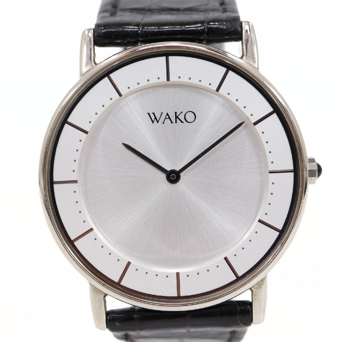12777-O-60-T 銀座和光 WAKO 腕時計 4J40-HAB0 クォーツ アナログ SS 2針 メンズ クロコ革ベルト 4J40-HABO 動作品拍卖