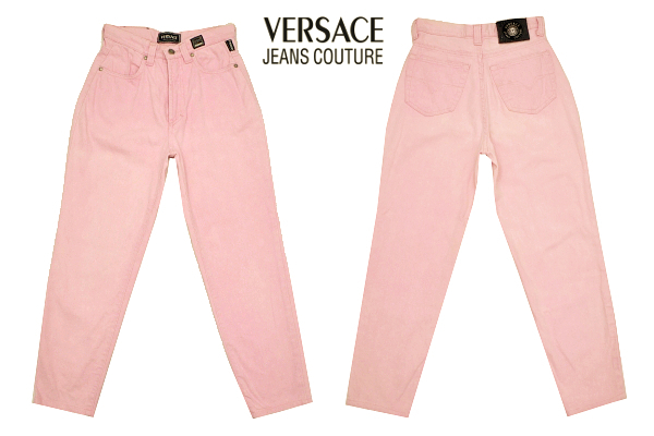K-5147★VERSACE JEANS COUTURE ヴェルサーチジーンズ クチュール★90sイタリア製ヴィンテージ ピンク メビウス スリム パンツ 26 40拍卖