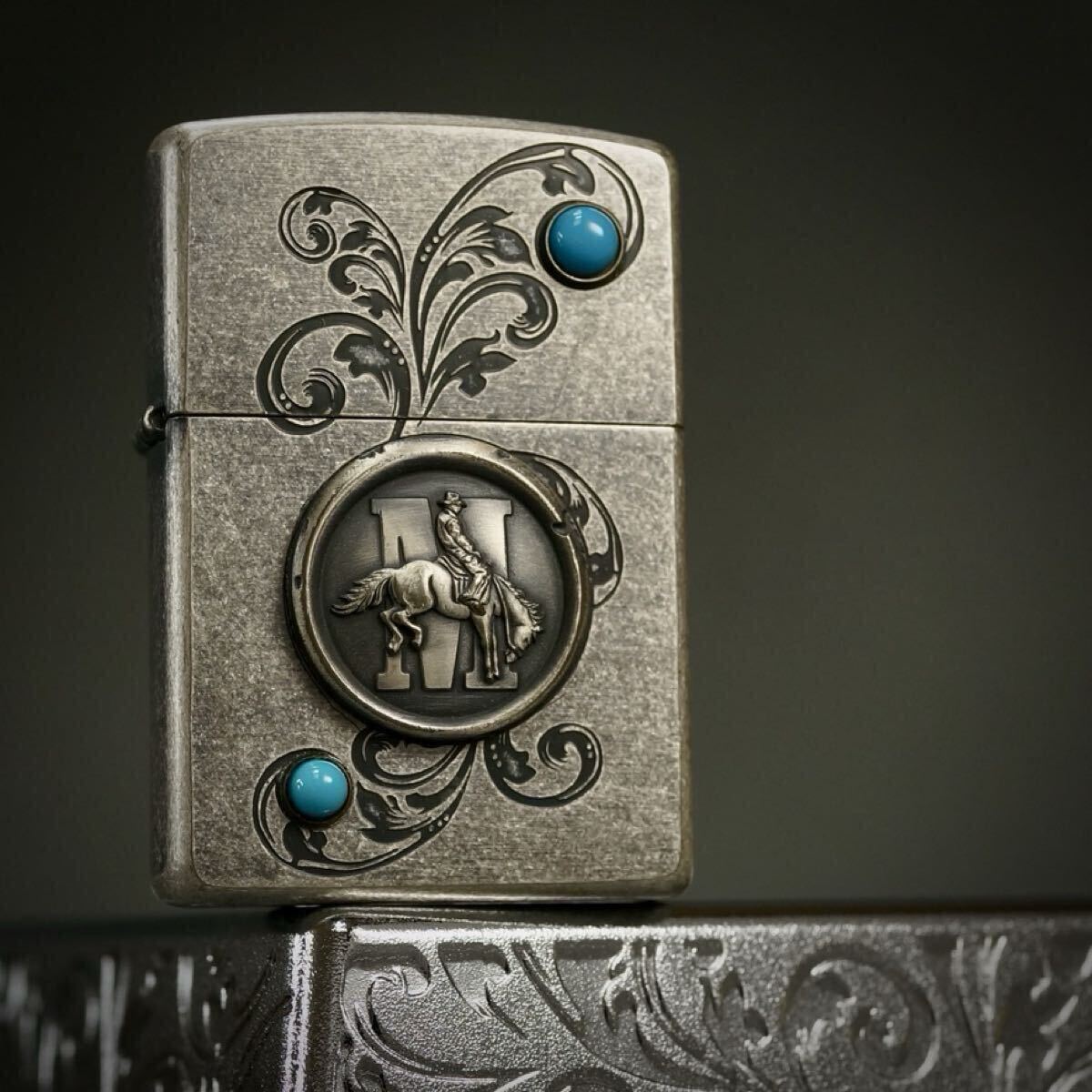 【 特別出品 】未使用 1円スタート 2001年 Marlboro RodeoCowboy Turquoise Zippo マールボロ ロデオカウボーイ ターコイズジッポー 拍卖