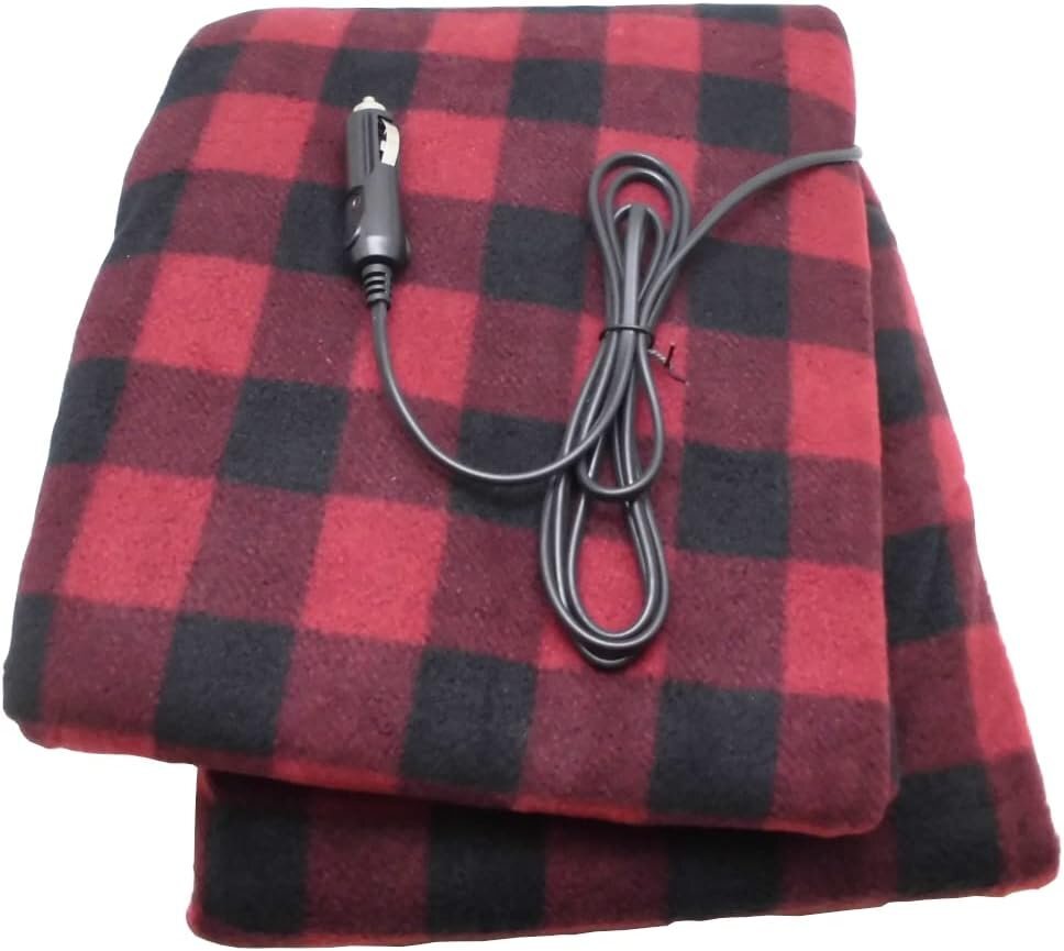 電気毛布 車用 車中泊 毛布 大(150cm×110cm) 防寒保温 シガーソケット12V用 (レッド ブラック) (赤黒)温度調節なし拍卖
