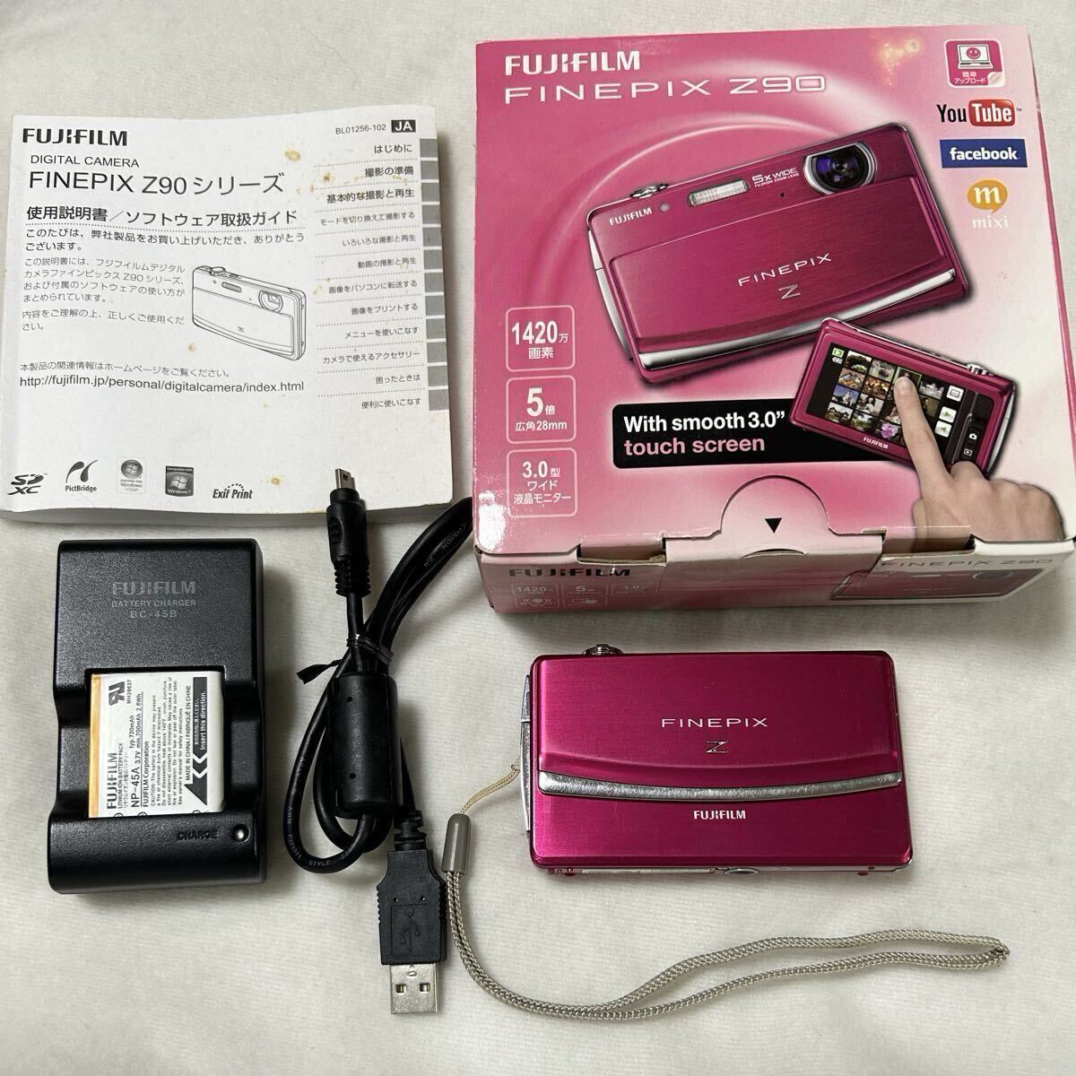 美品 動作品 富士フィルム FUJIFILM FinePix Z90 ファインピックス ピンク コンパクトデジタルカメラ 取説 バッテリー ケーブル拍卖