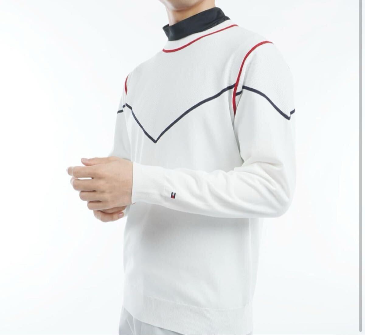 新品TOMMY HILFIGER GOLF(トミー ヒルフィガー ゴルフ) トリコロールライン クルーネックセーター THMA458 メンズニットホワイト拍卖