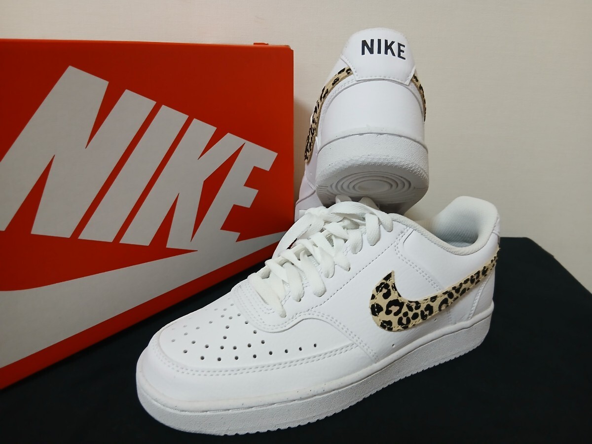 新品24.5cmNIKEナイキ コートビジョンLOAF1エアフォース1 好きにコートヴィジョンcourtvisionレディーススニーカーホワイトレオパード柄拍卖