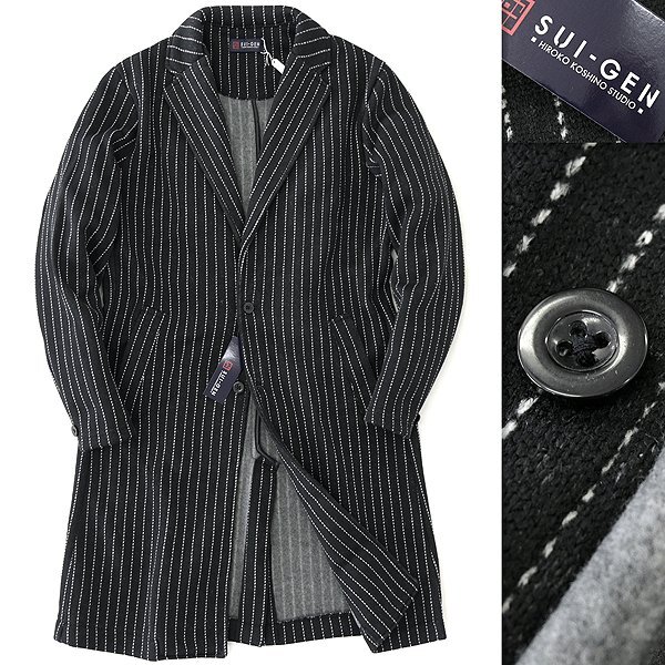 新品 ヒロココシノ SUIGEN 裏フリース ニット チェスター コート M 黒 【J48369】 秋冬 メンズ HIROKO KOSHINO スイゲン コーディガン拍卖