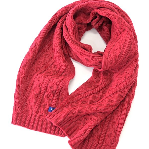 新品 ケントアヴェニュー 洗える ケーブル編み ウール混 ニット マフラー 濃ピンク 【K24035】 秋冬 メンズ kent Ave. ビジネス カジュアル拍卖