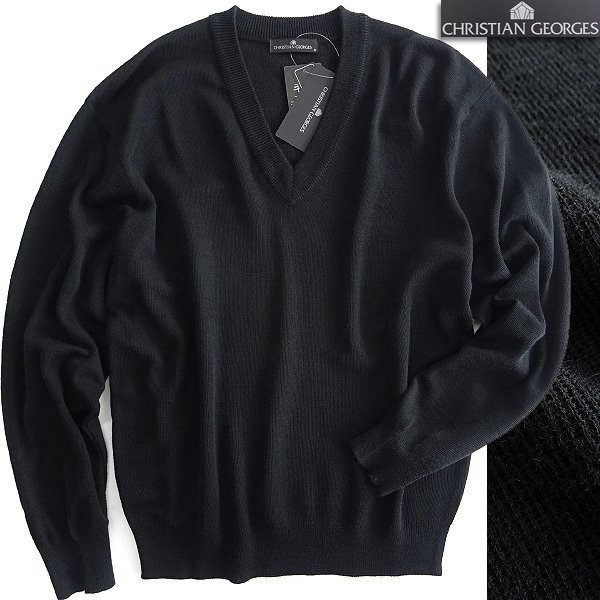 新品 クリスチャンジョルジュ ウール混 ウォッシャブル ニット LL 黒 【SSA12-13400_11_LL】 CHRISTIAN GEORGES セーター メンズ拍卖