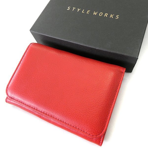 新品 2.4万 スタイルワークス レザー 2つ折り ミドル ウォレット レッド 【K23908】 STYLE WORKS 財布 メンズ レディース 牛革 赤拍卖
