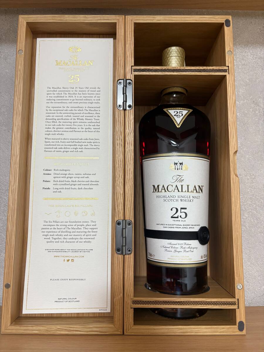 1円~ 正規品 未開栓 ウイスキー whisky ザマッカラン25年 MACALLAN 2023リリース ハイランド シングルモルト シェリーオークカスク 700ml拍卖