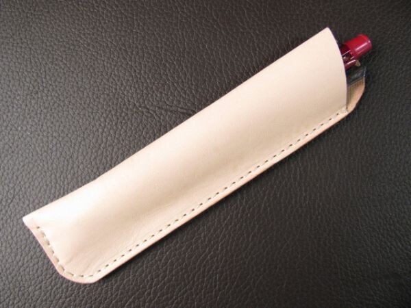 (n01) 新品牛ヌメ革 1本用ペンケース 3×15cm 生成り ハンドメイド拍卖