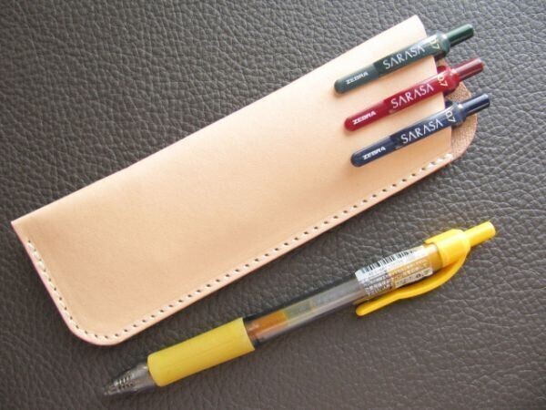 (c54)新品牛ヌメ革 3本用ペンケース 生成り ハンドメイド拍卖