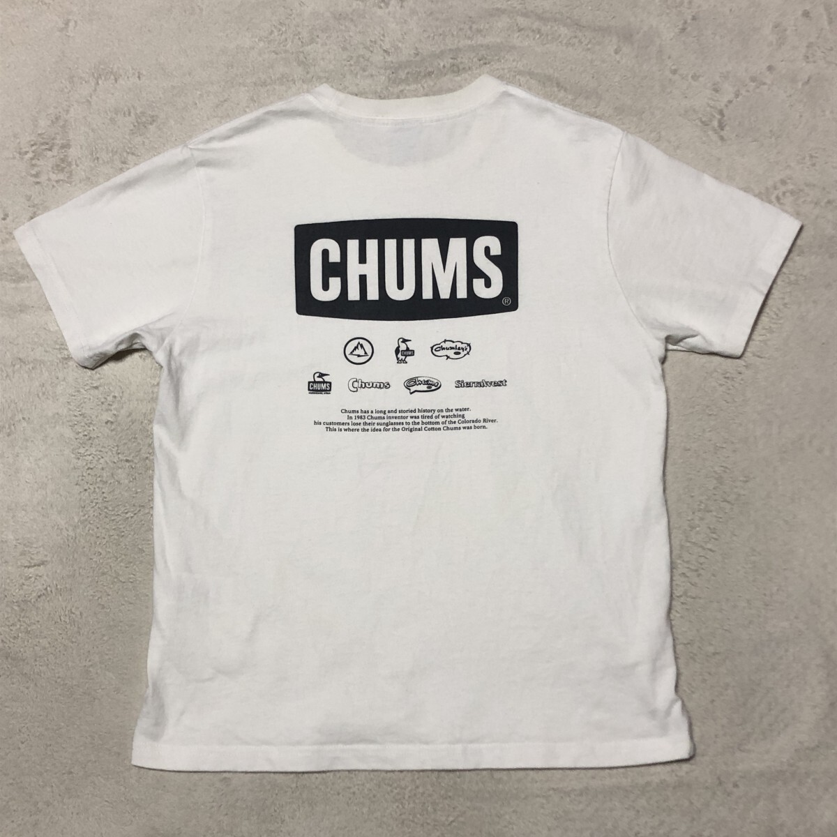 チャムス CHUMS 半袖Tシャツ バックロゴプリント ビックロゴ 白 Sサイズ拍卖