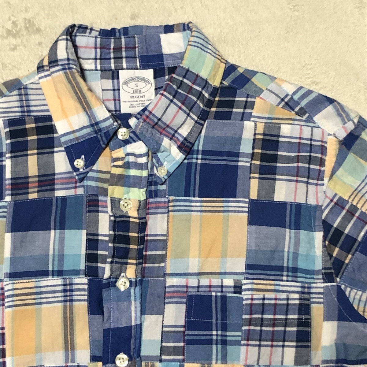 Brooks Brothers ブルックスブラザーズ 半袖シャツ パッチワーク チェック柄 ハーフボタン ボタンダウン Sサイズ拍卖