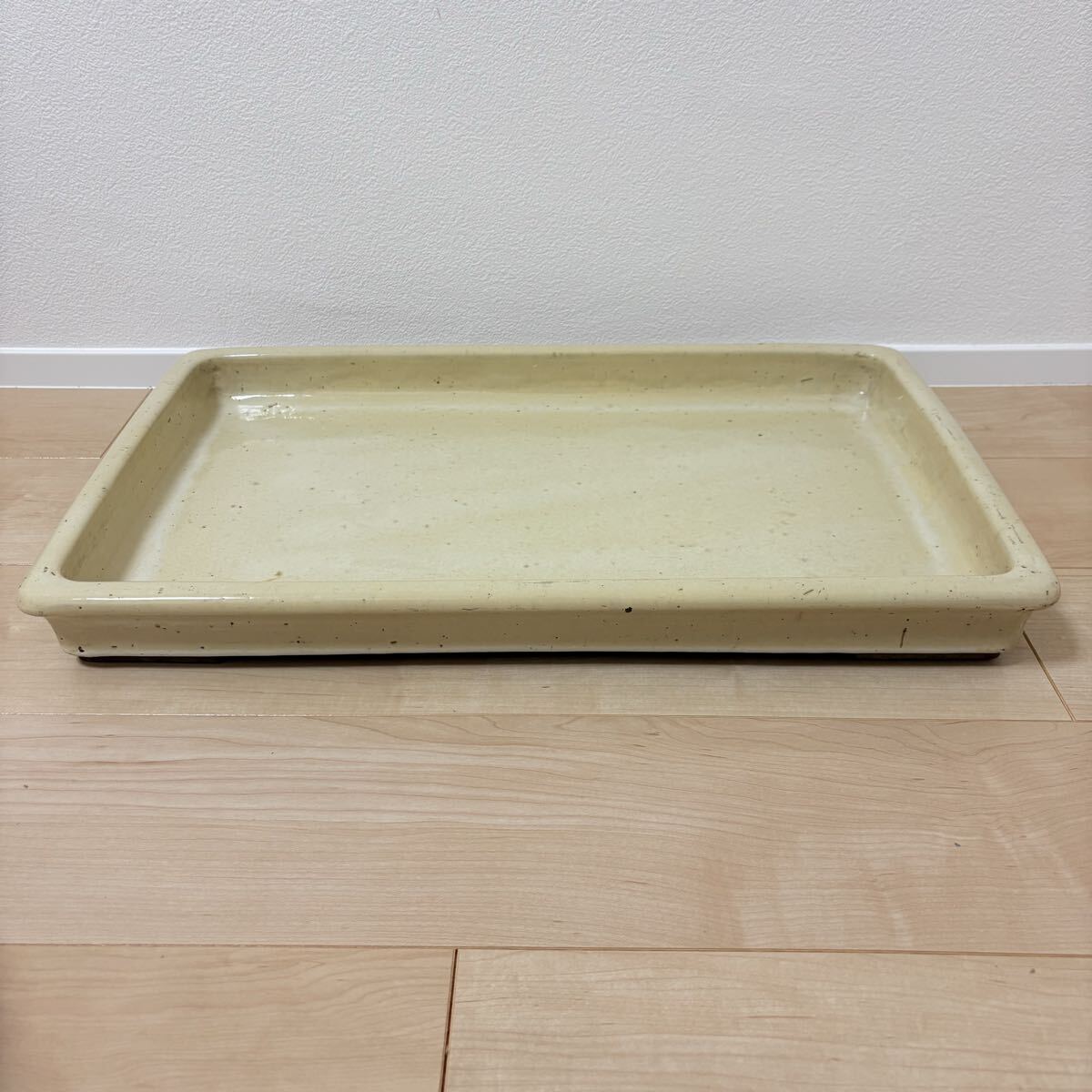 ☆ 葛明祥造 白交趾 長方鉢 水盤 箱無し W54.7cm 盆栽 盆景 水石鑑 中国美術拍卖