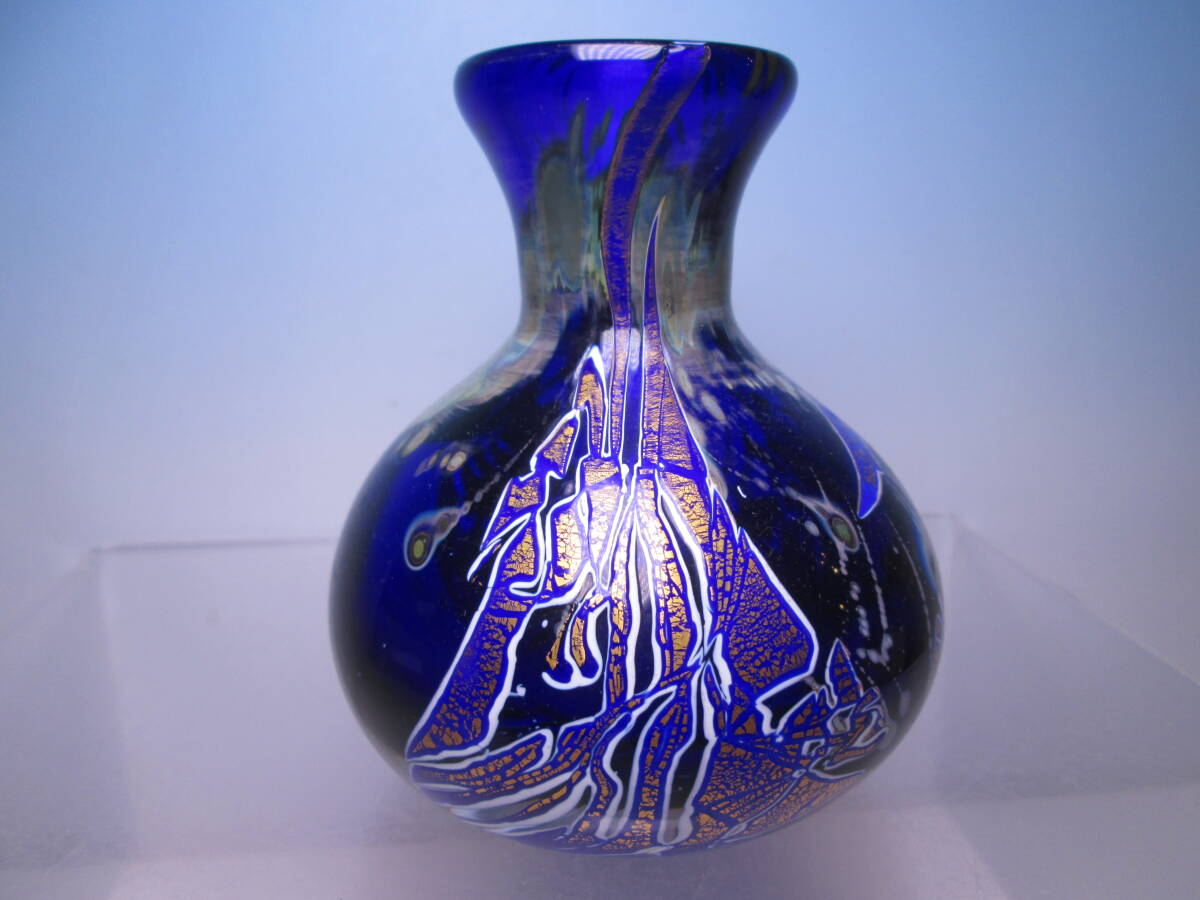 ☆ Louis Leloup ルイ・ルルー H11cm 金彩花瓶 共ケース 美術本付 20世紀のアールヌーボーガラス作家拍卖