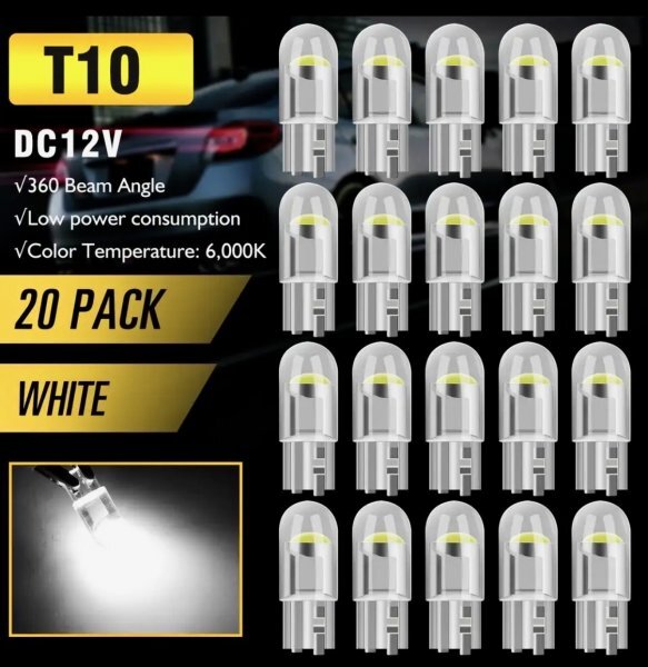 T10 T16 LED バルブ 20個 12V COB 6000K ホワイト CANBUS キャンセラー ポジション ナンバー灯 メーター パネル球 明るい 爆光 車検対応拍卖