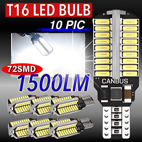 T16 T10 LED バルブ 10個 12V 24V 72SMD 6000K ホワイト CANBUS キャンセラー バックランプ ウインカー ナンバー灯 明るい 爆光 車検対応拍卖