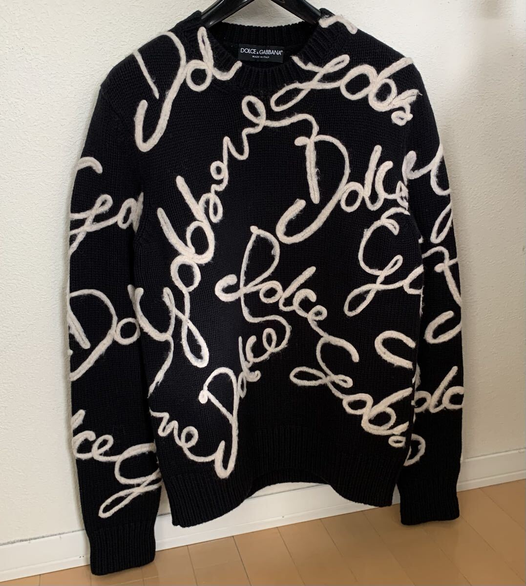 ドルチェ&ガッバーナ DG 総柄×黒 DGラバライズド デザイン クルーネック リブニット セーター 長袖 綺麗拍卖