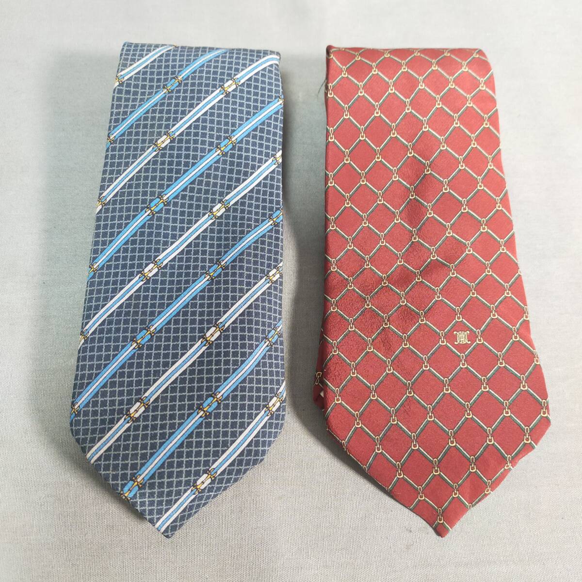 5711/10 GJ72416 CELINE セリーヌ ネクタイ ブルー レッド系 100%SILK おまとめ used 現状品拍卖