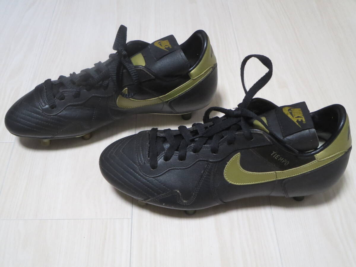ロ 初代モデル ナイキ ティエンポ レザー サイズ:25.5cm(7 1/2)1983/1984 NIKE TIEMPO BLACK × GOLD MADE IN ENGLAND ORIGINAL LEATHER拍卖