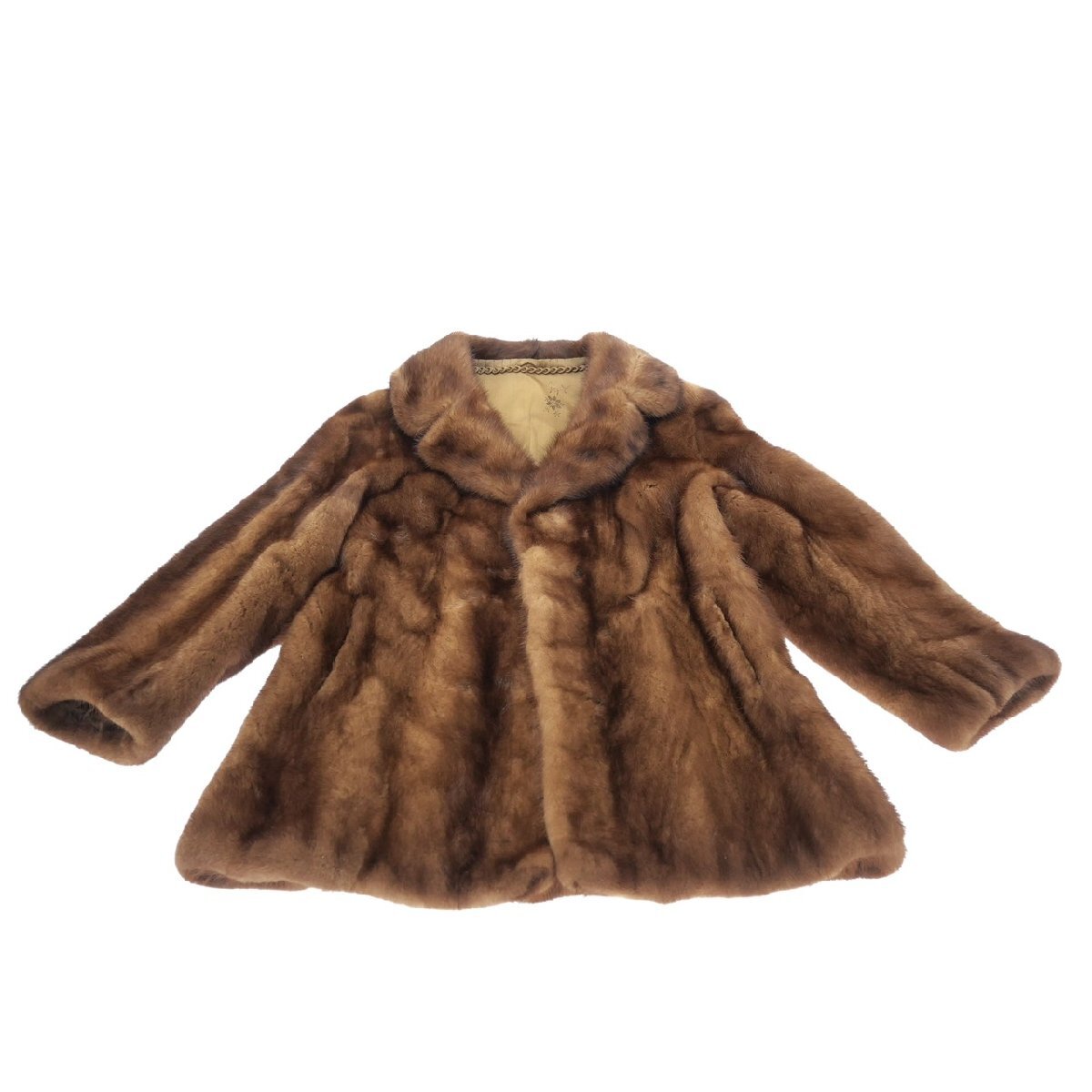 1円スタート 毛皮コート ハーフコート MINK ミンク リアルファー アウター 防寒着 ブラウン レディース ファッション サイズ 11号拍卖