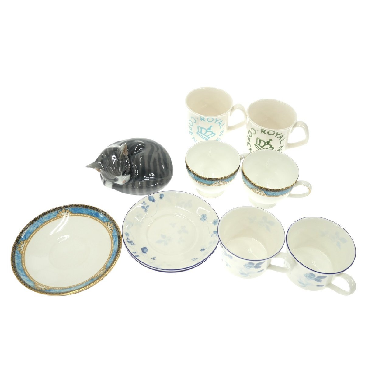 1円スタート ブランド食器まとめ9点セット Royal Copenhagen ロイヤルコペンハーゲン WEDGWOOD ウエッジウッド カップ&ソーサー 猫 陶磁器拍卖