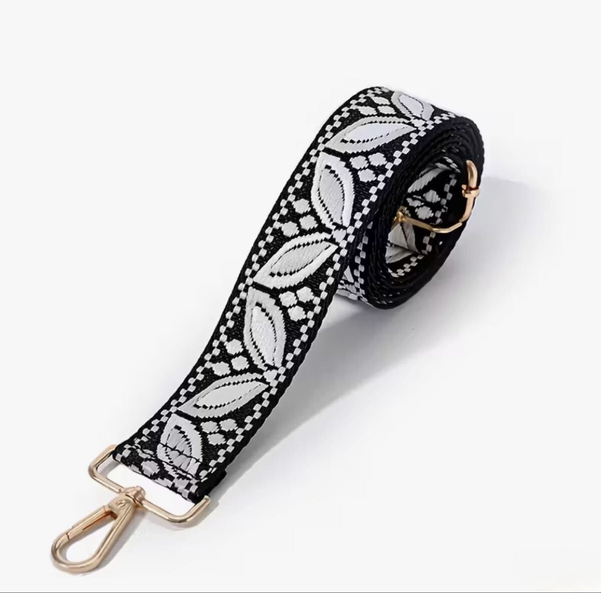ショルダーストラップ 単品 交換用 ショルダーベルト 幾何学 刺繍 ブラックホワイト フックゴールド拍卖