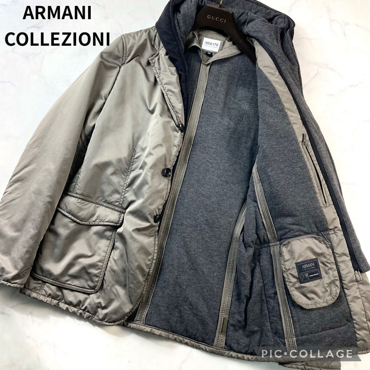 XL位 ARMANI COLLEZIONI アルマーニコレッツォーニ テーラードジャケット ブルゾン パーカー 切替 WATER REPELLENT 撥水 レイヤード メンズ拍卖