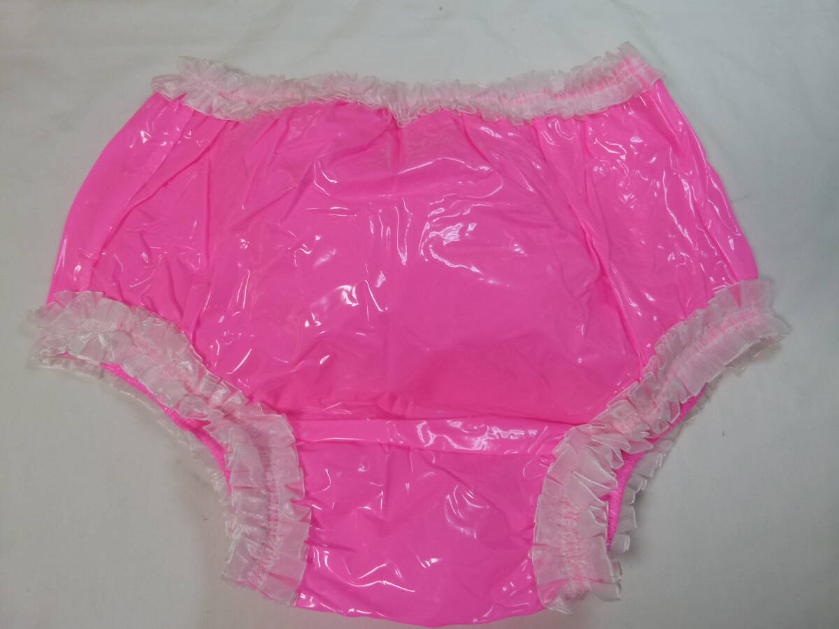 【送込】【介護・排泄】防水ビニールパンツ 大人用オムツカバー ピンク 白フリル Lサイズ【新品未使用】【送料無料】拍卖